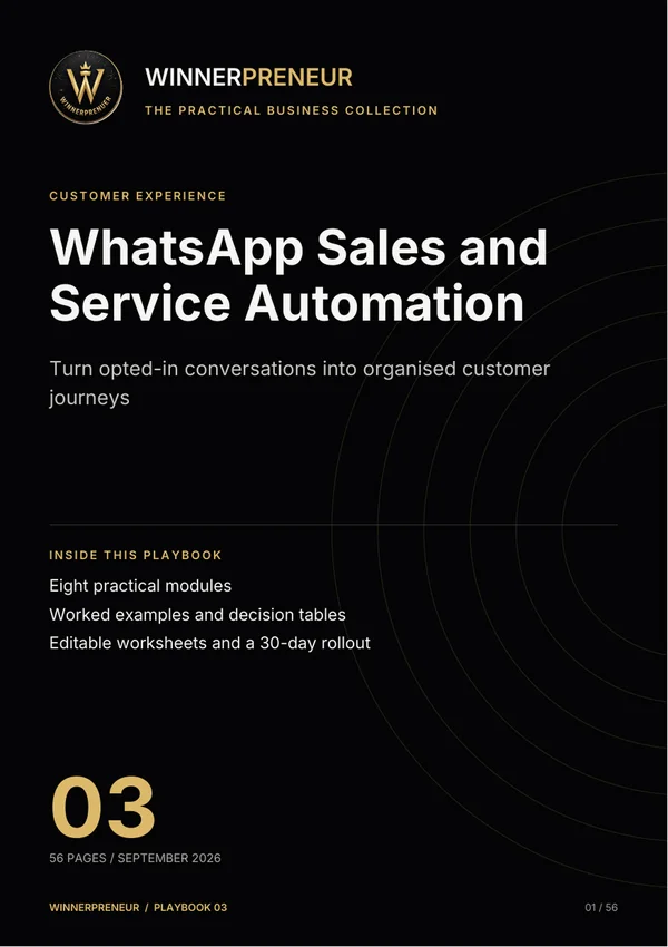 WhatsApp Sales and Service Automation - Winnerpreneur illustrated playbook cover