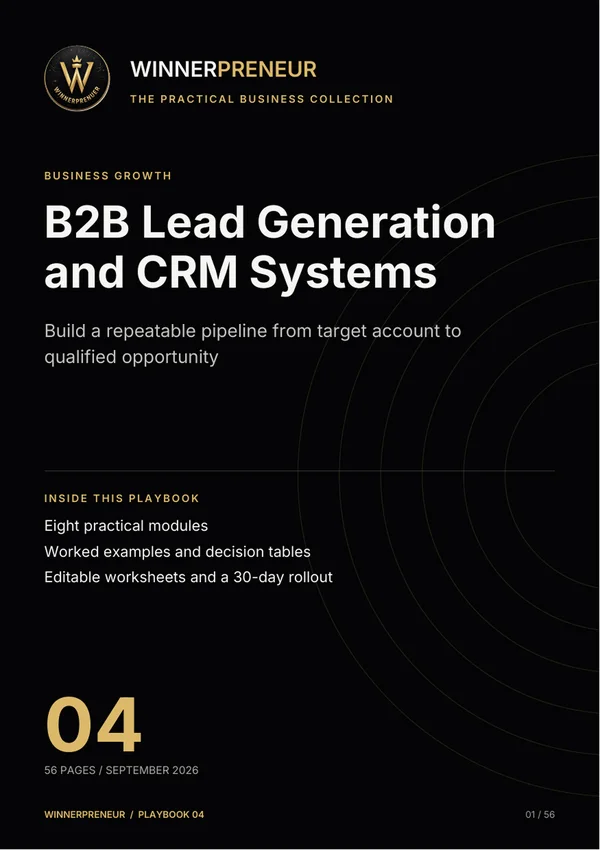 B2B Lead Generation and CRM Systems - Winnerpreneur illustrated playbook cover
