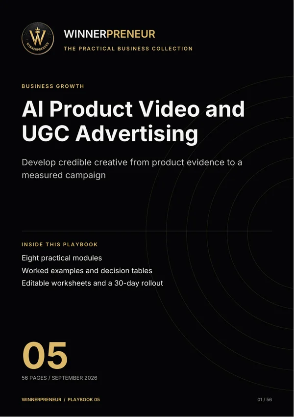 AI Product Video and UGC Advertising - Winnerpreneur illustrated playbook cover
