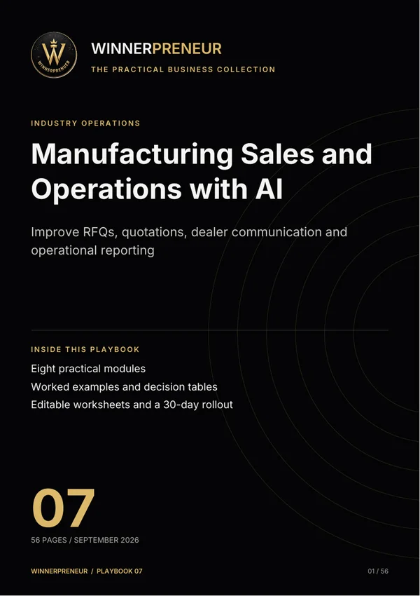 Manufacturing Sales and Operations with AI - Winnerpreneur illustrated playbook cover