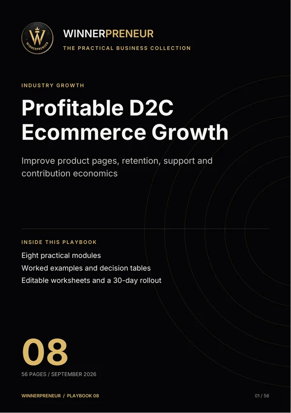 Profitable D2C Ecommerce Growth - Winnerpreneur illustrated playbook cover