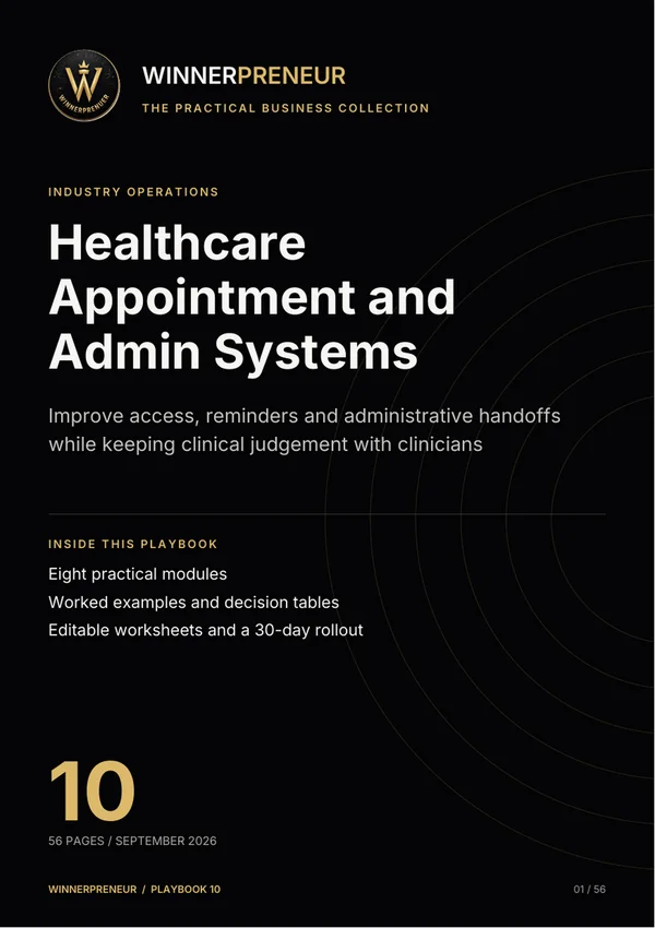 Healthcare Appointment and Admin Systems - Winnerpreneur illustrated playbook cover