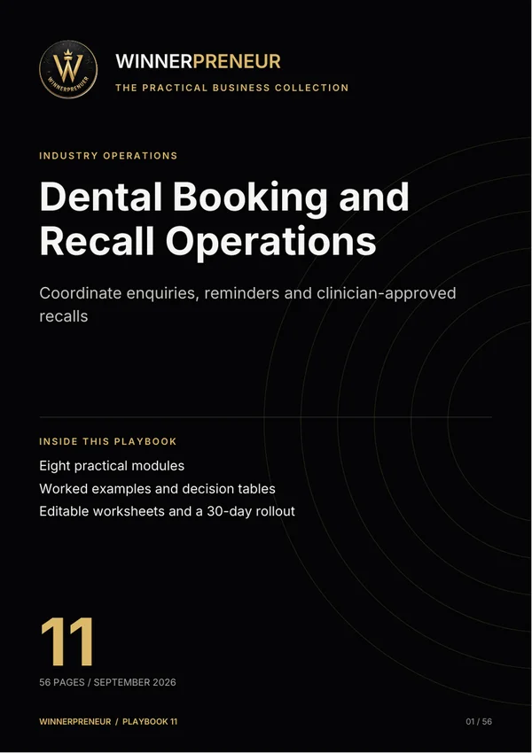 Dental Booking and Recall Operations - Winnerpreneur illustrated playbook cover