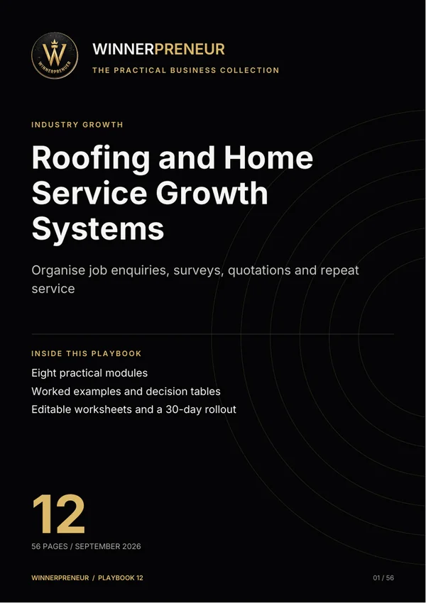 Roofing and Home Service Growth Systems - Winnerpreneur illustrated playbook cover