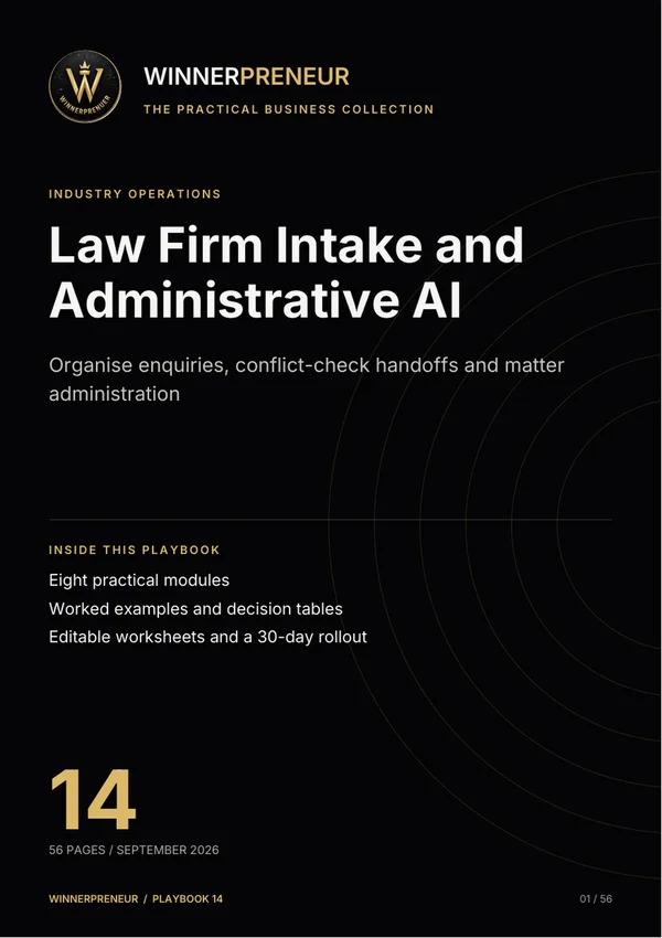 Law Firm Intake and Administrative AI - Winnerpreneur illustrated playbook cover