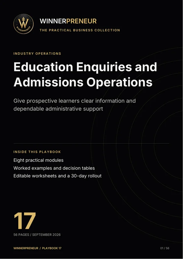 Education Enquiries and Admissions Operations - Winnerpreneur illustrated playbook cover