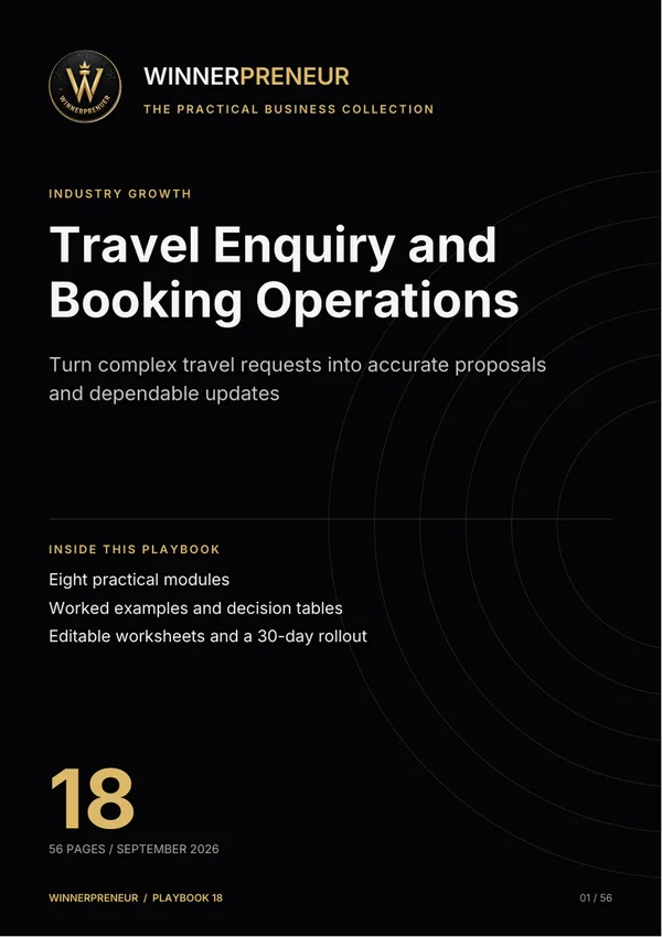 Travel Enquiry and Booking Operations - Winnerpreneur illustrated playbook cover